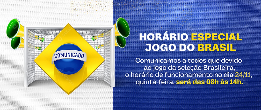 Banner Horário Especial Jogos do Brasil Copa do Mundo Futebol Social Media PSD Editável