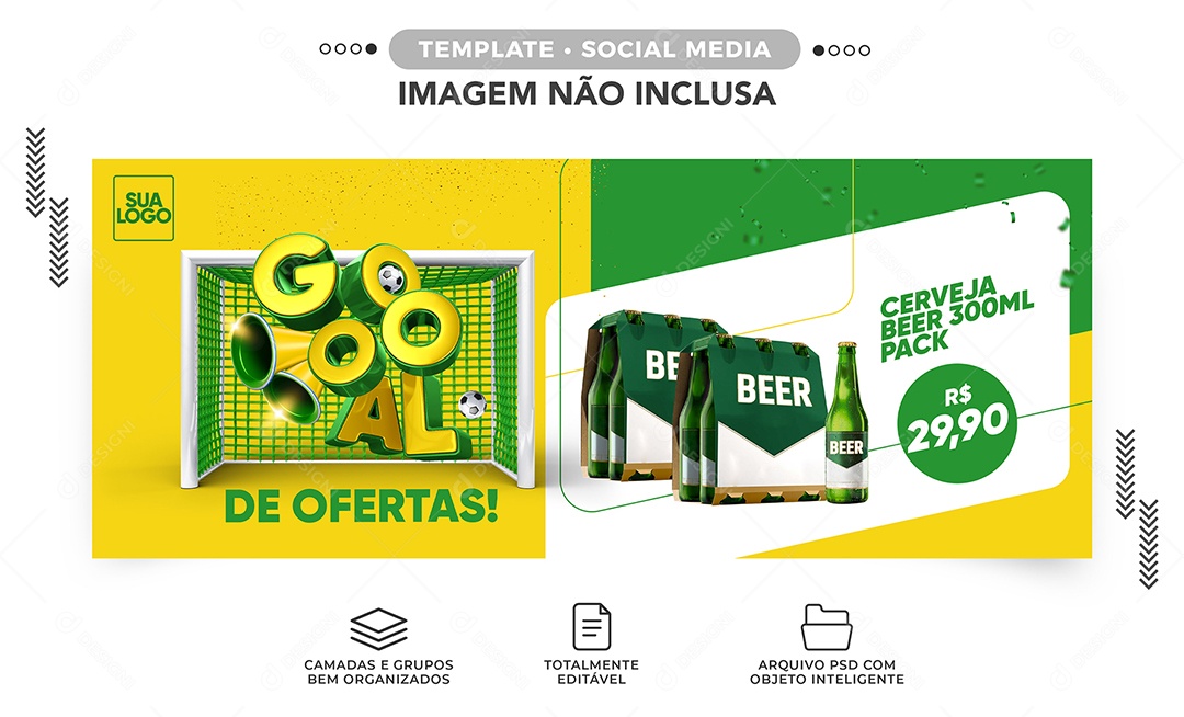 Banner Gol de Ofertas Cerveja Beer Copa Mundo Social Media PSD Editável