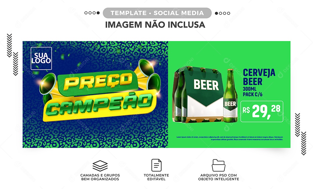 Banner Preço Campeão Cerveja Beer Copa do Mundo Social Media PSD Editável