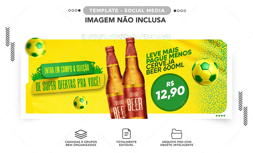 Banner Promoção de Cerveja Brahma da Copa do Mundo Social Media PSD Editável