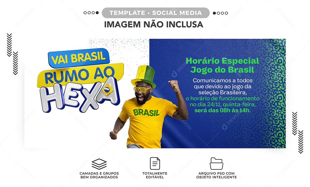 Banner Vai Brasil Rumo ao Hexa Copa do Mundo Futebol Social Media PSD Editável