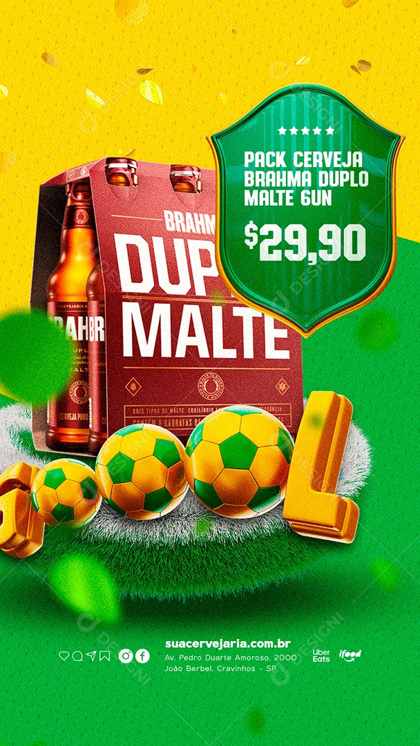 Story Gol Pack Cerveja Brahma Duplo Malte Cervejaria Social Media PSD Editável