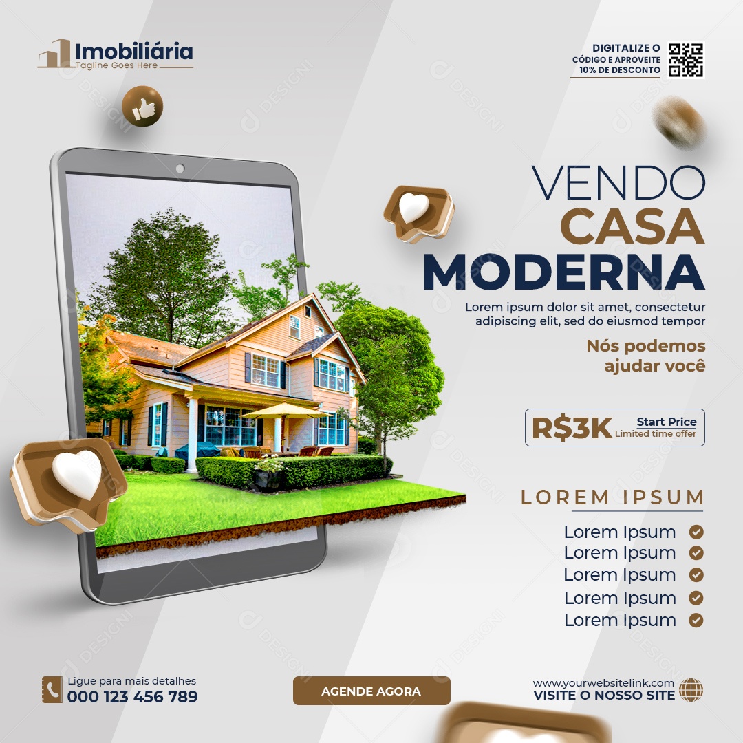 Social Media Imobiliária Vendo Casa Moderna PSD Editável