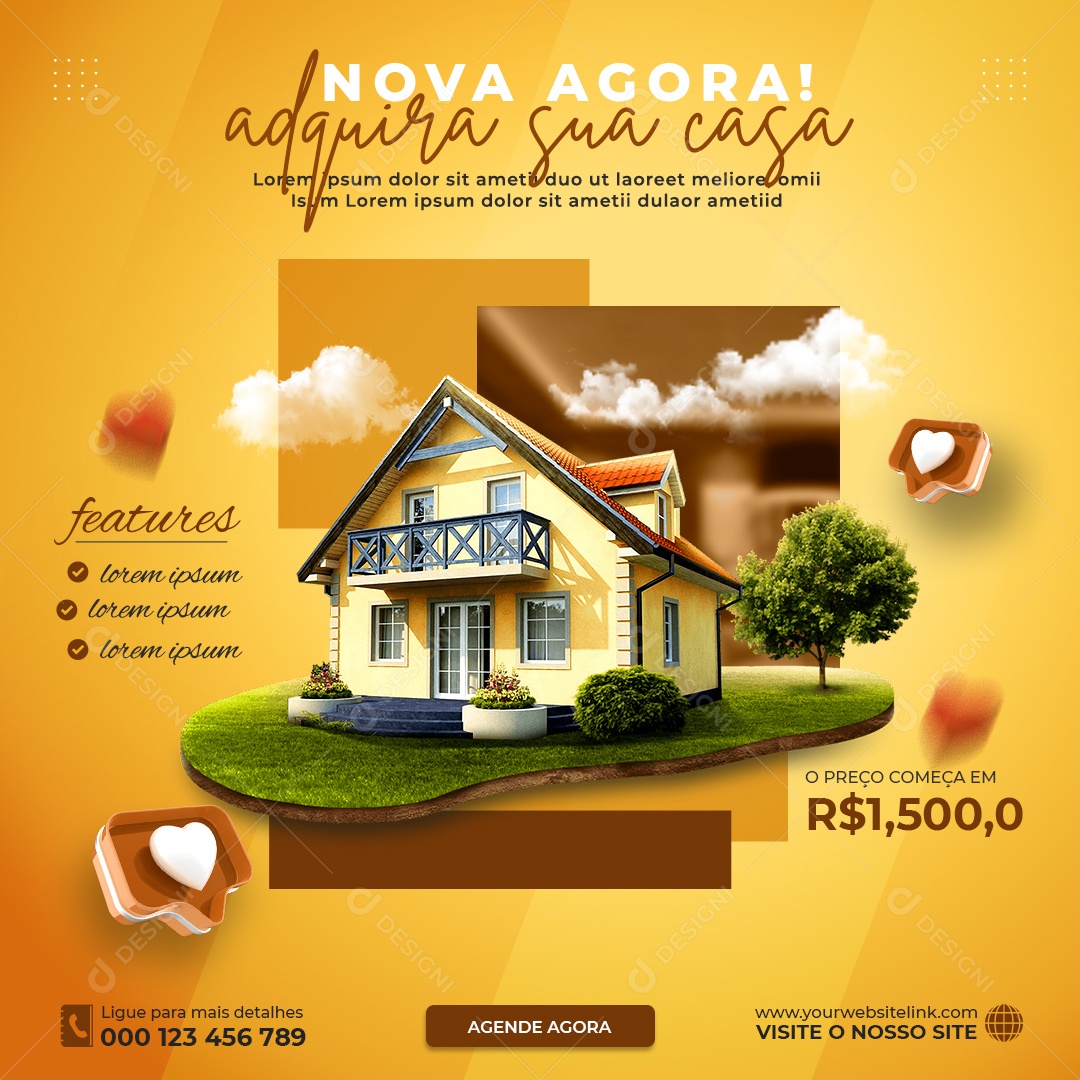Social Media Imobiliária Adquira Sua Casa PSD Editável