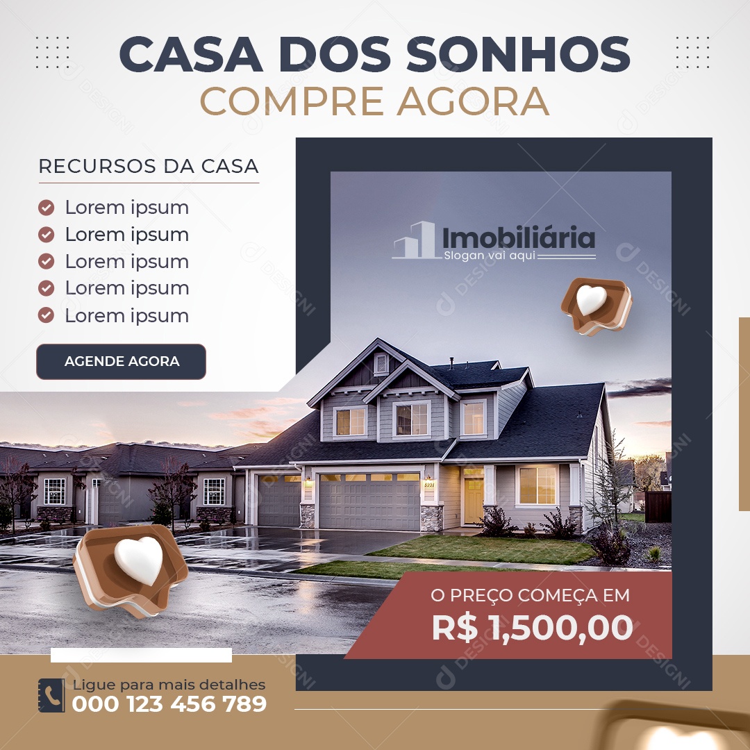 Social Media Imobiliária Casa dos Sonhos PSD Editável