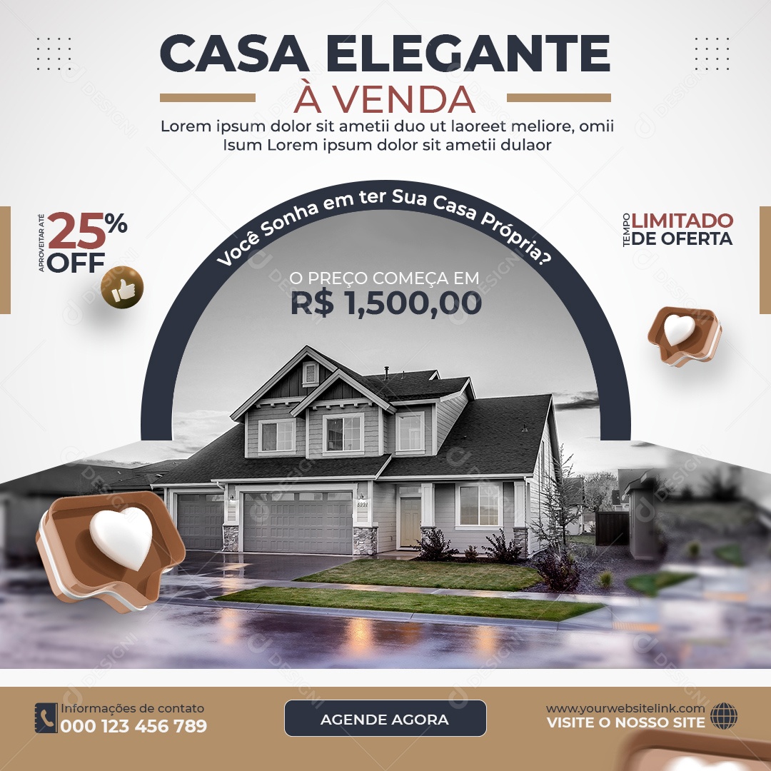 Social Media Imobiliária Casa Elegante À Venda PSD Editável