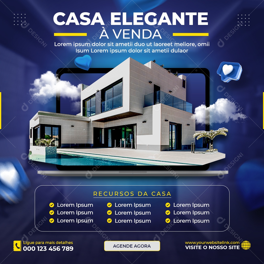 Social Media Imobiliária Casa Elegante À Venda PSD Editável
