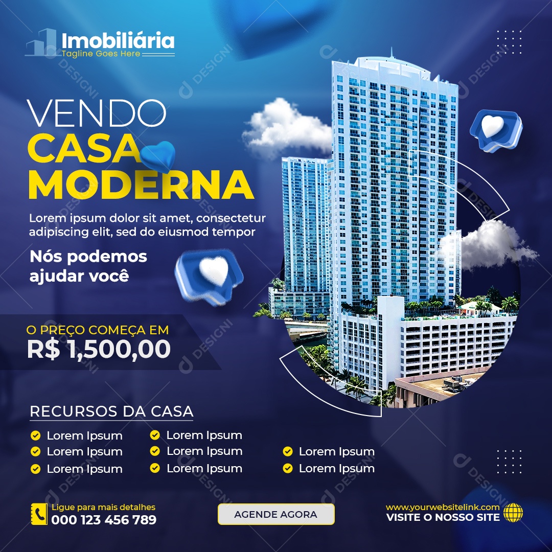 Social Media Imobiliária Vendo Casa Moderna PSD Editável