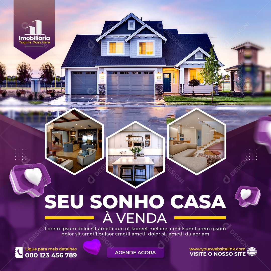 Social Media Imobiliária Seu Sonho Casa À Venda PSD Editável