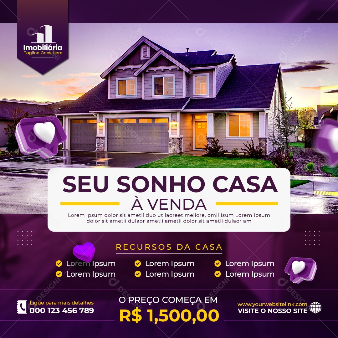 Social Media Imobiliária Seu Sonho Casa À Venda PSD Editável