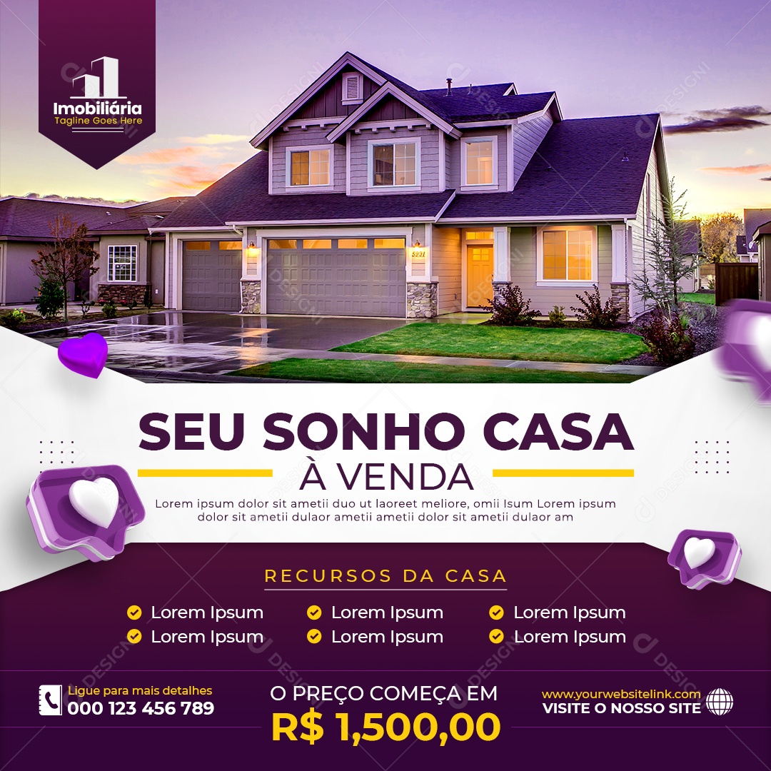 Social Media Imobiliária Seu Sonho Casa À Venda PSD Editável