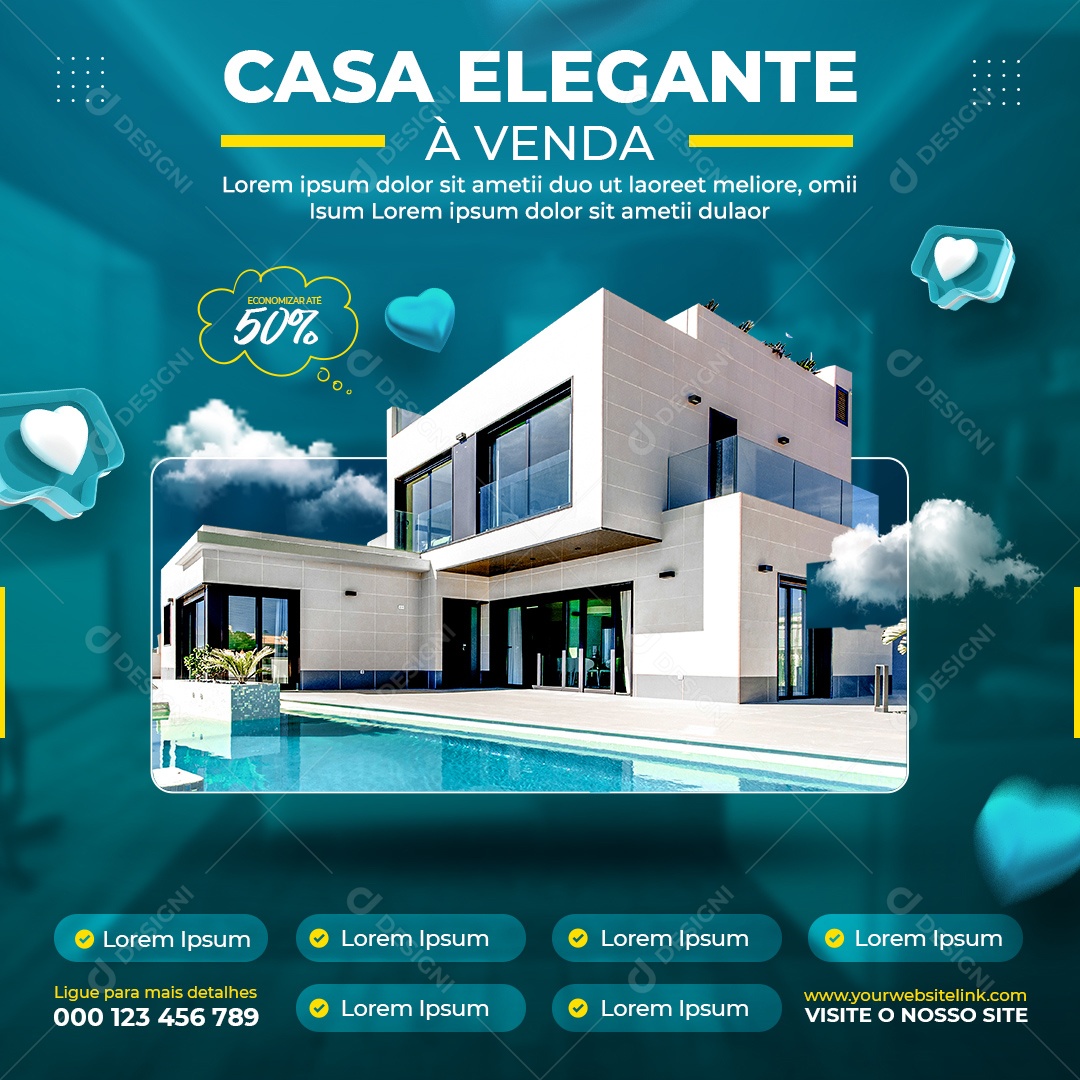 Social Media Real Estate Elegant House For Sale Editable PSD