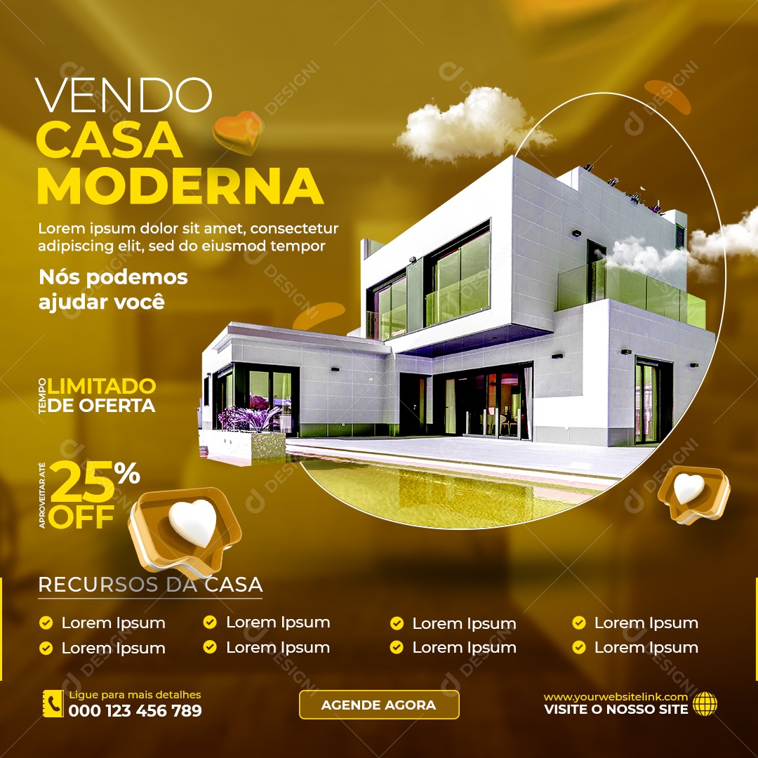 Social Media Imobiliária Vendo Casa Moderna PSD Editável