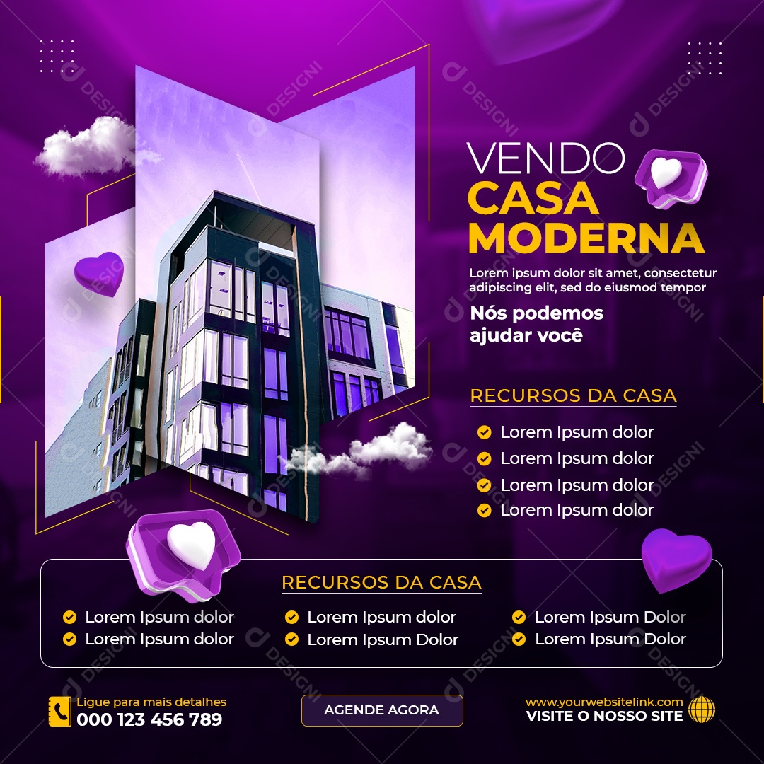 Social Media Imobiliária Vendo Casa Moderna PSD Editável