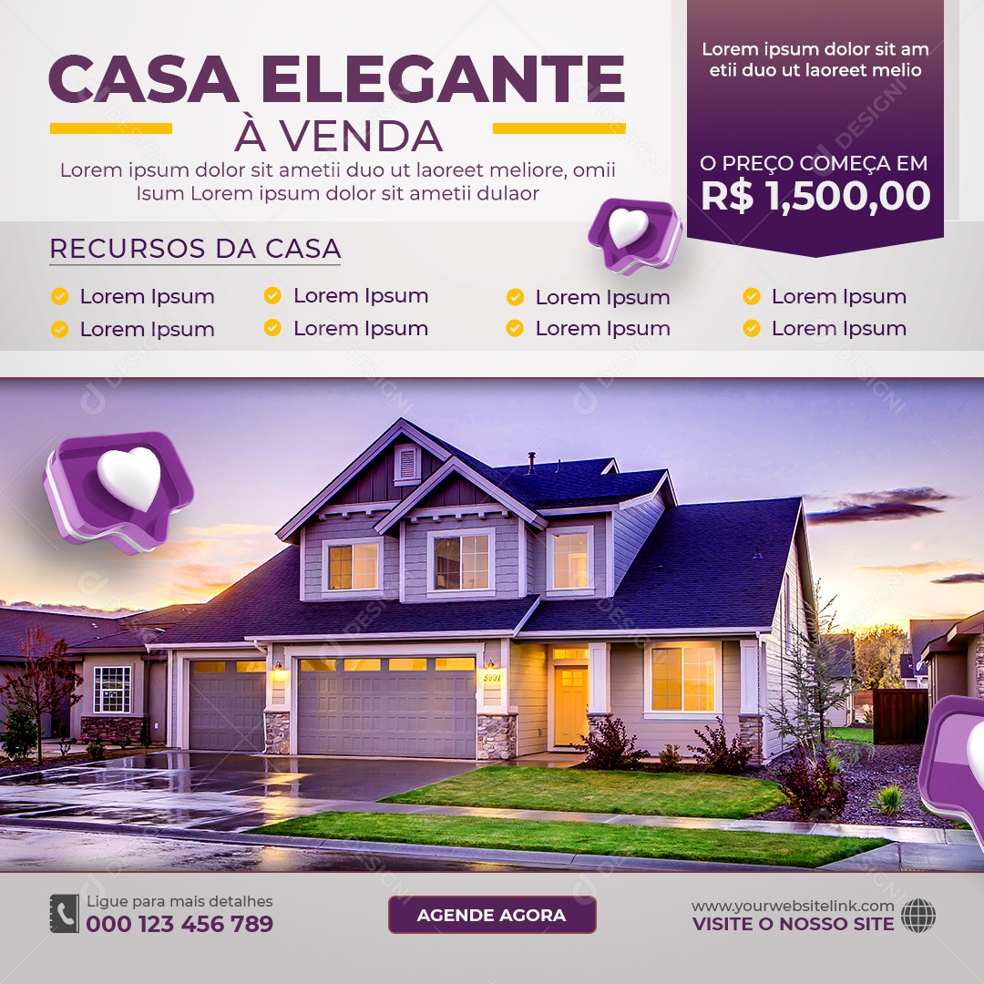 Social Media Imobiliária Casa Elegante À Venda PSD Editável