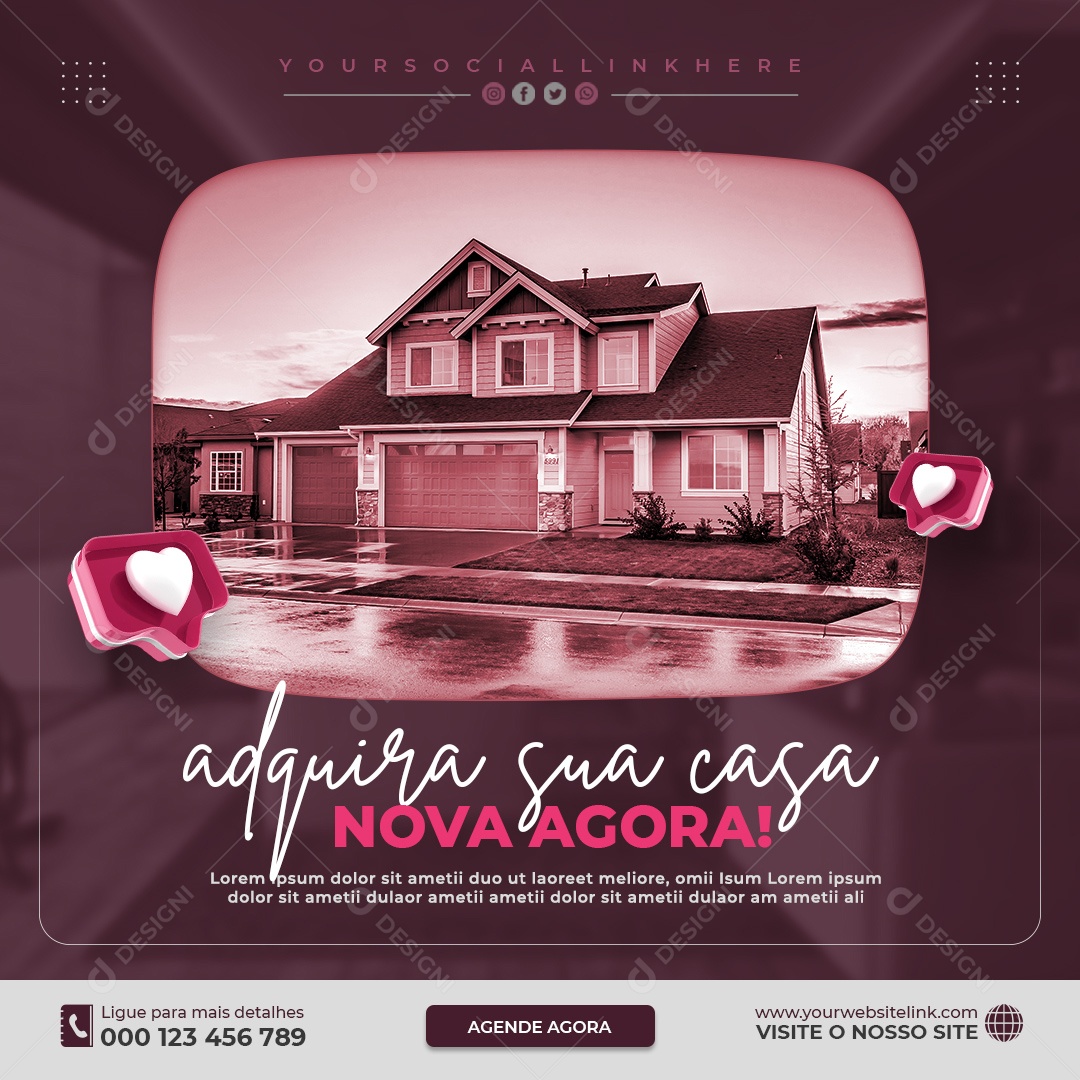 Social Media Imobiliária Adquira Sua Casa PSD Editável