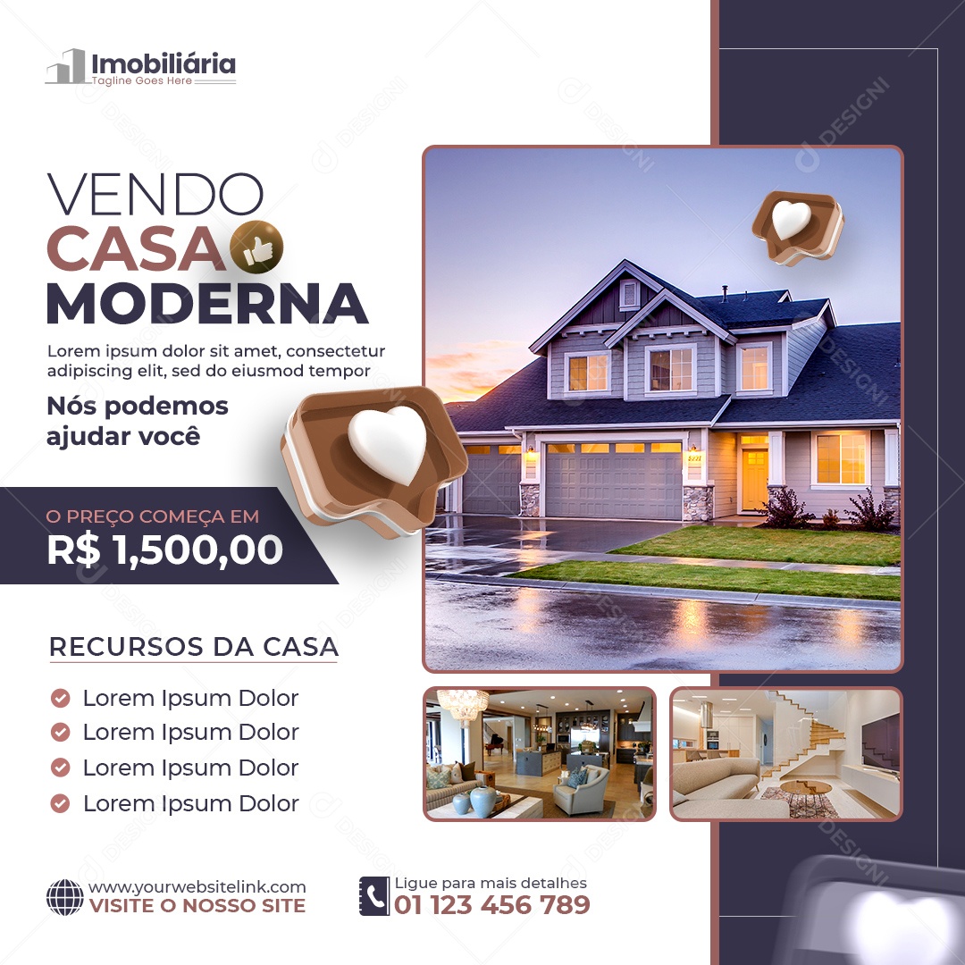 Social Media Imobiliária Vendo Casa Moderna PSD Editável