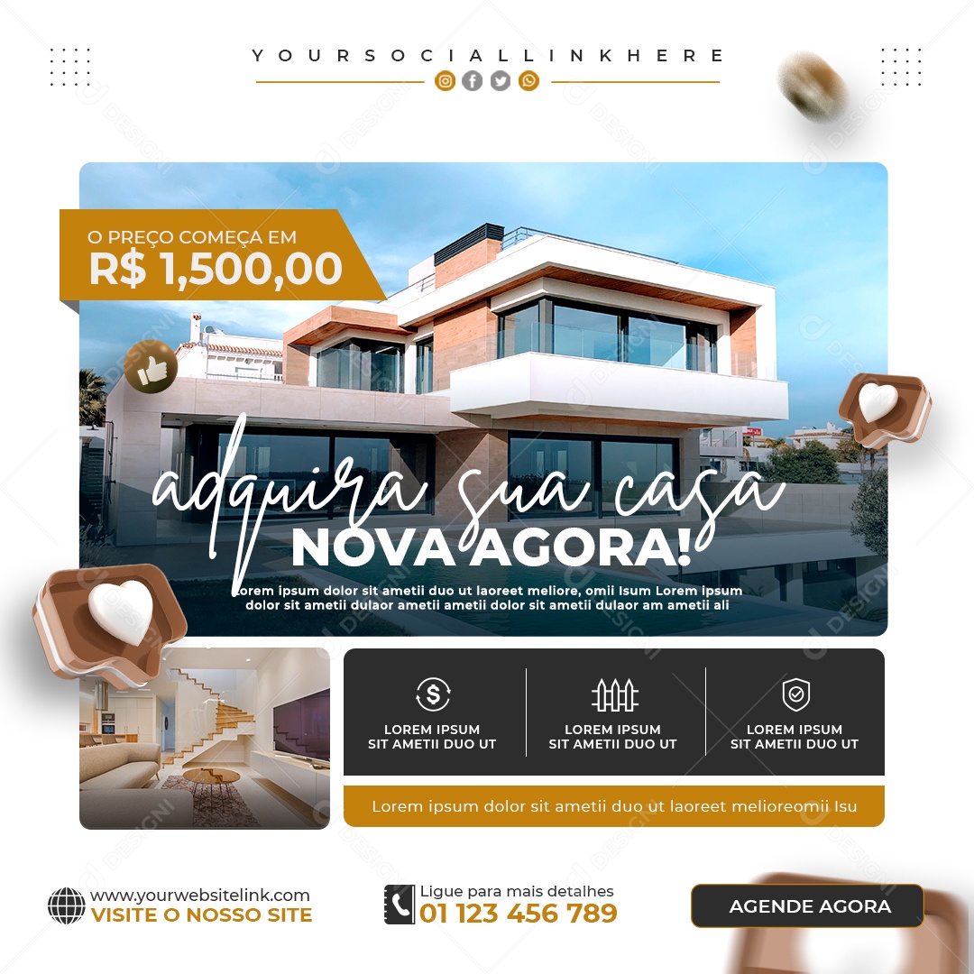 Social Media Imobiliária Adquira Sua Casa PSD Editável