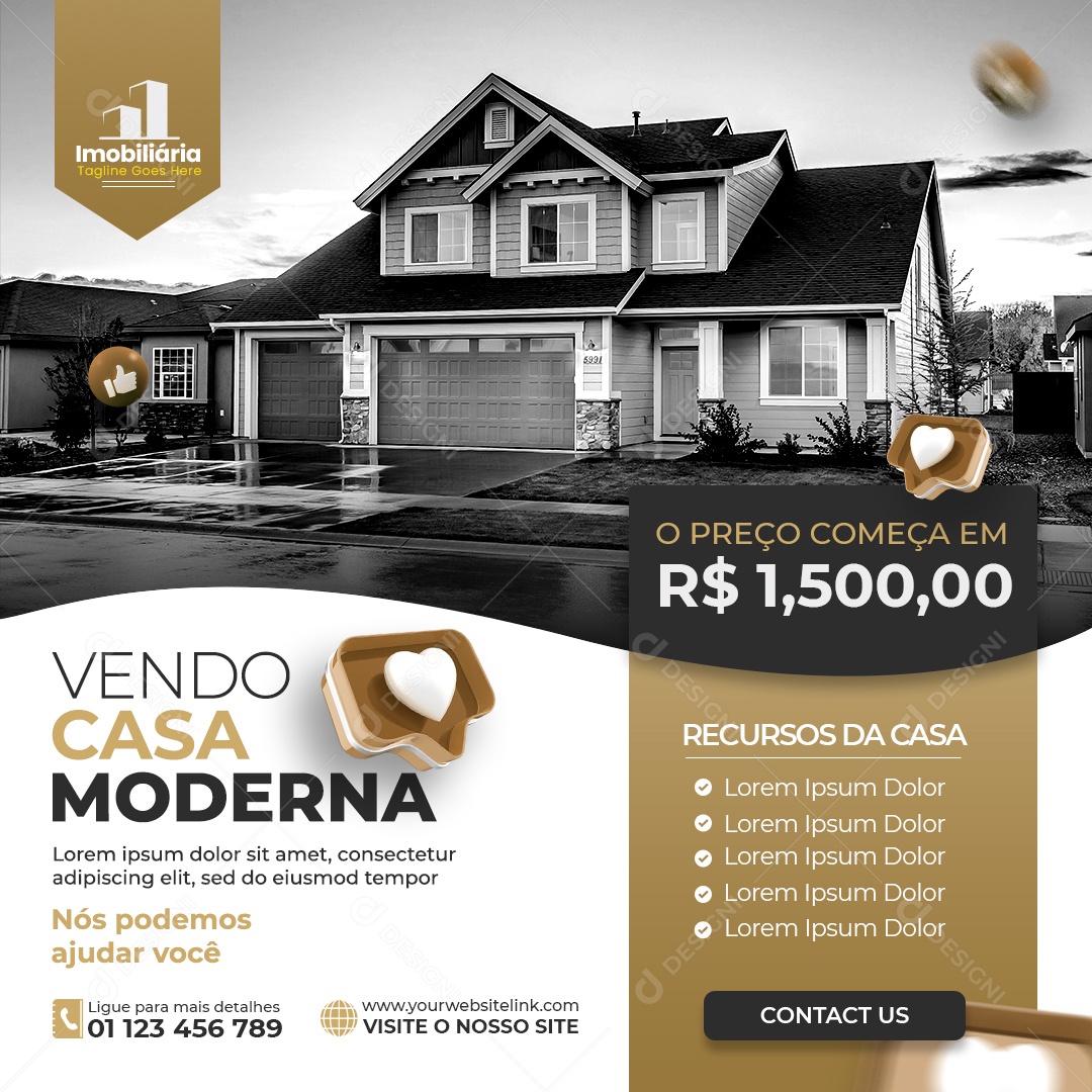 Social Media Imobiliária Vendo Casa Moderna PSD Editável