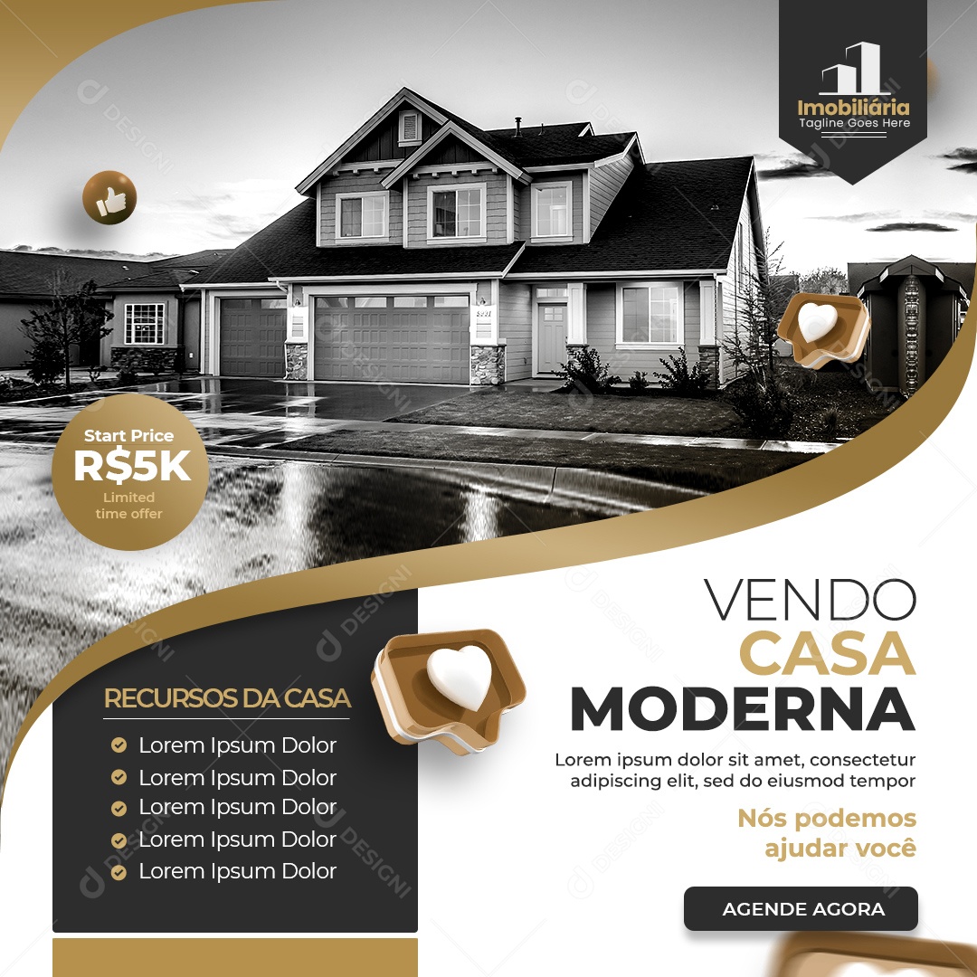 Social Media Imobiliária Vendo Casa Moderna PSD Editável