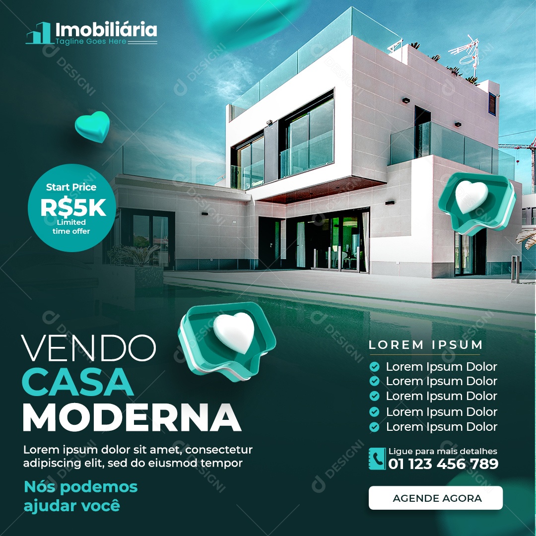 Social Media Imobiliária Vendo Casa Moderna PSD Editável