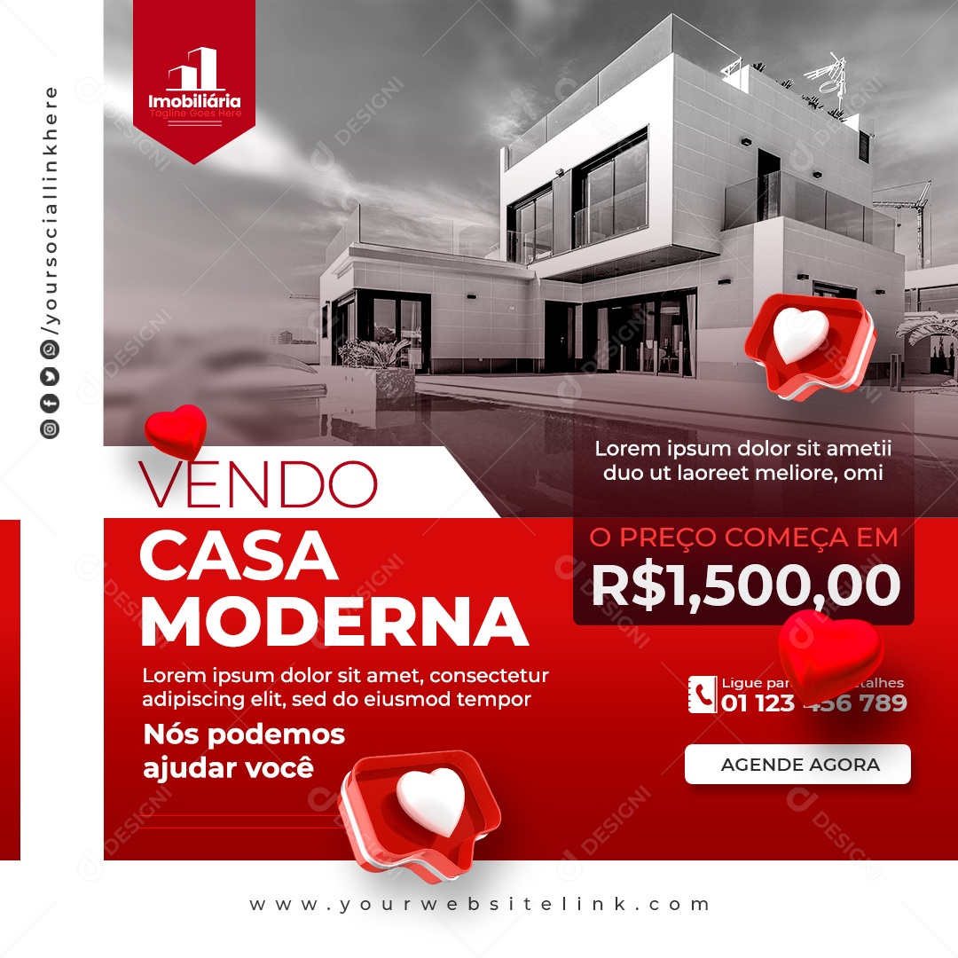 Social Media Imobiliária Vendo Casa Moderna PSD Editável