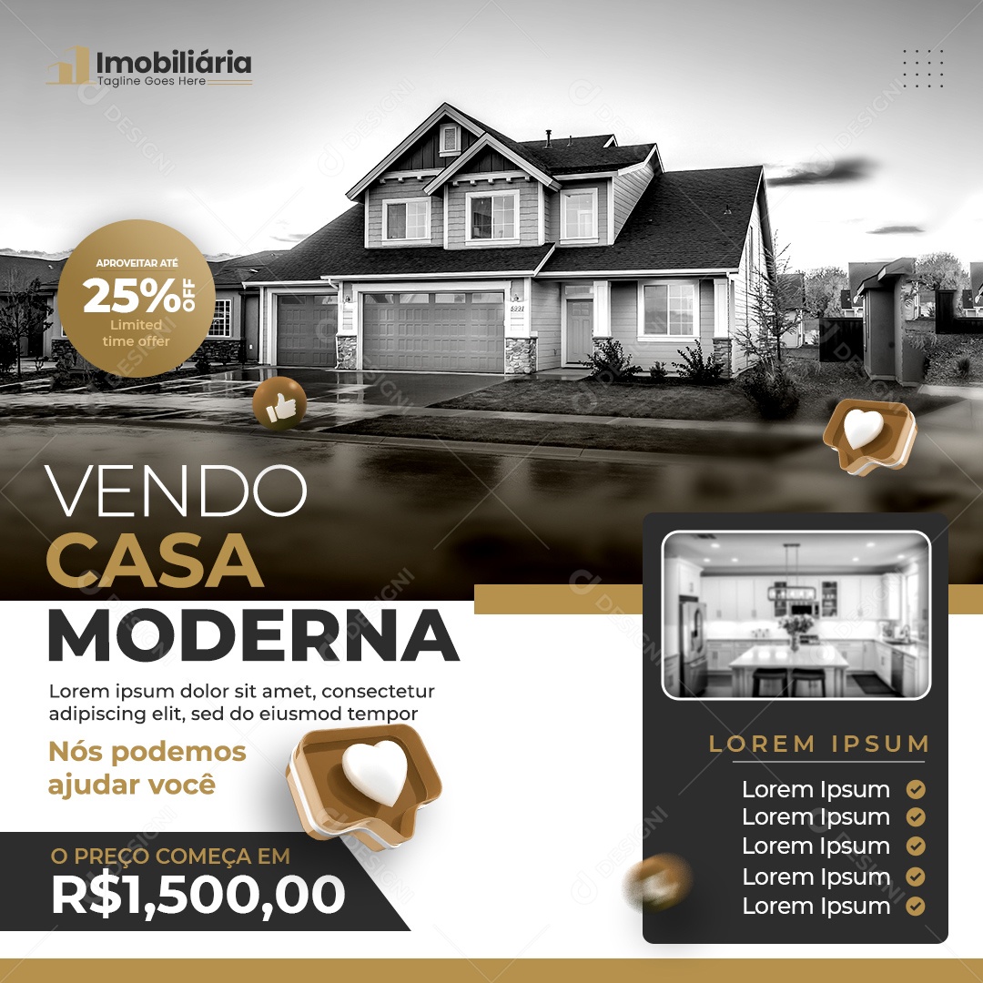 Social Media Imobiliária Vendo Casa Moderna PSD Editável