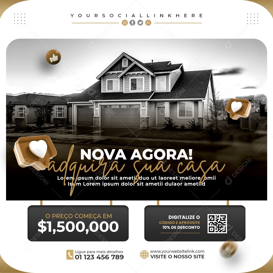 Social Media Imobiliária Adquira Sua Casa PSD Editável