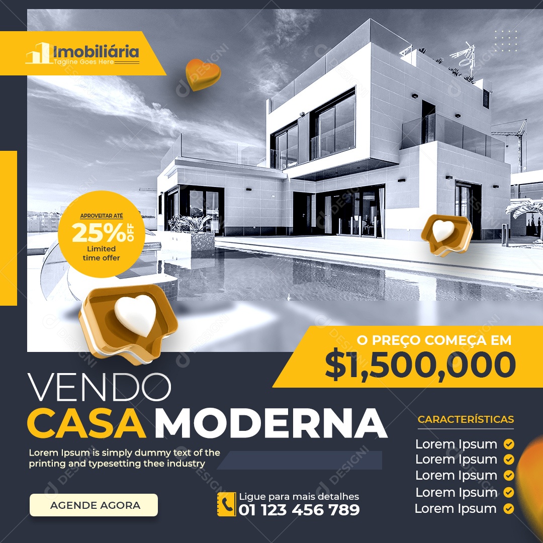 Social Media Imobiliária Vendo Casa Moderna PSD Editável