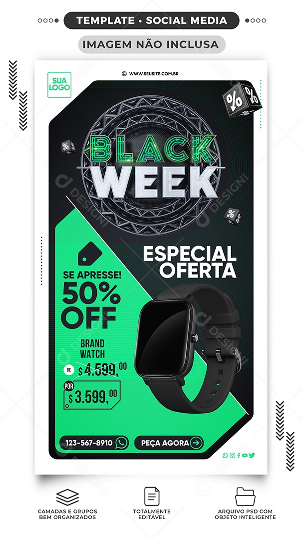 Story Black Week Especial Oferta Smart Wacth Black Friday Loja de Relógio Social Media PSD Editável