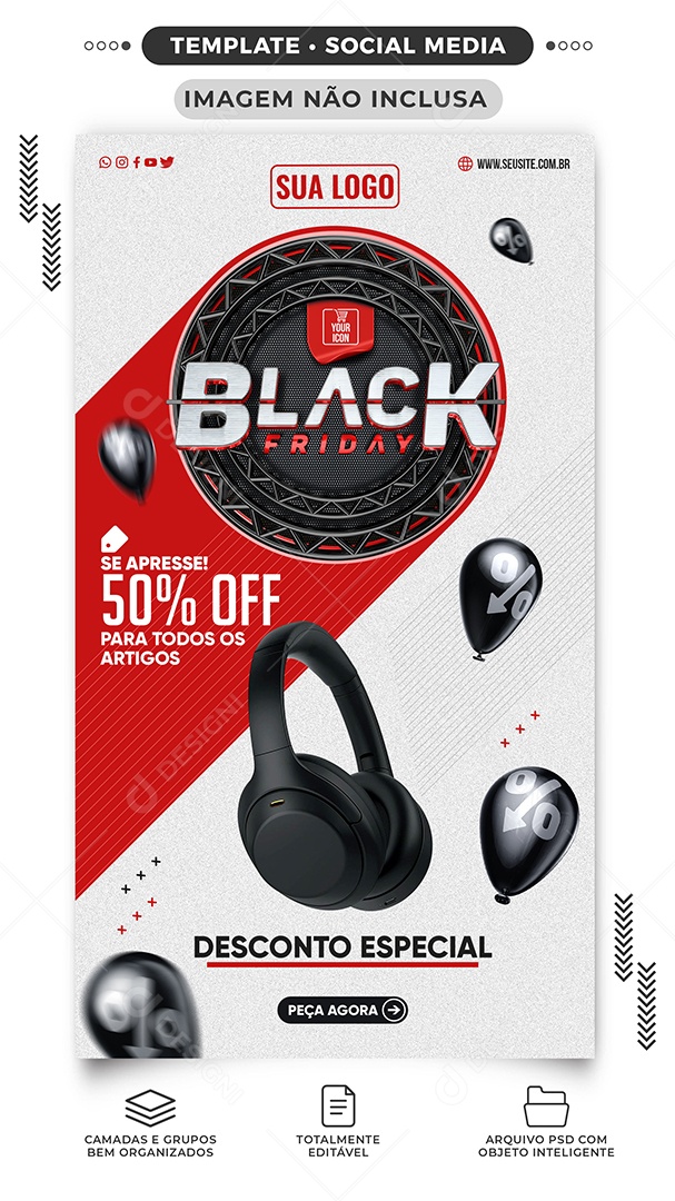 Story Se Apresse 50% Off Para Todos Black Friday Loja de Eletrônicos Social Media PSD Editável
