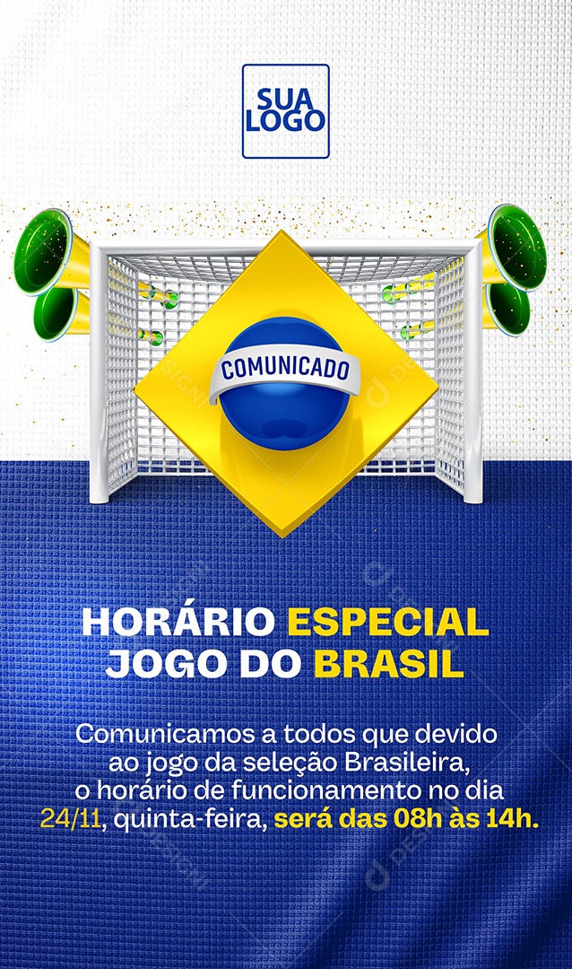 Story Horário Especial Jogos do Brasil Copa do Mundo Futebol Social Media PSD Editável