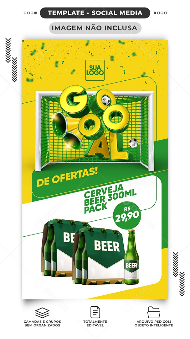 Story Gol de Ofertas Cerveja Beer Copa Mundo Social Media PSD Editável