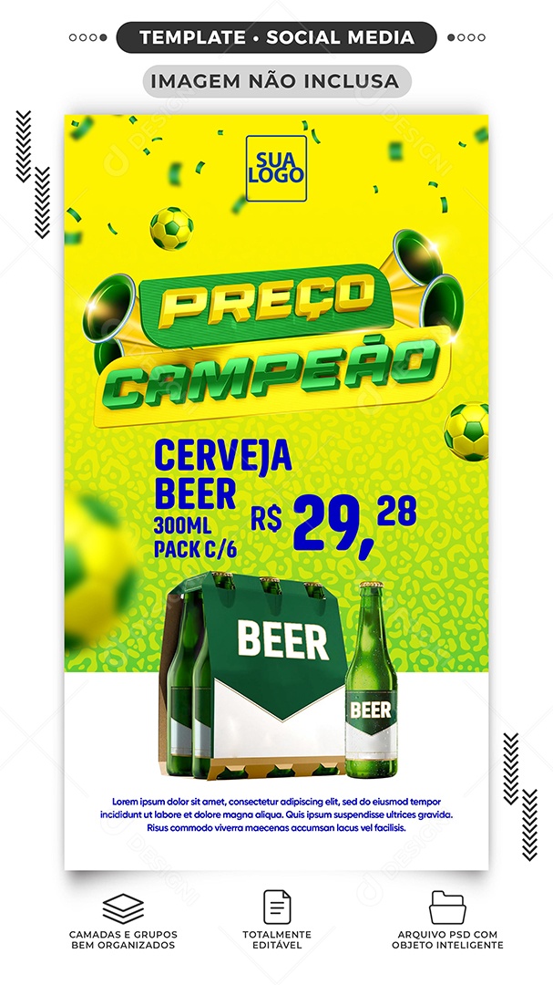 Story Preço Campeão Cerveja Beer Copa do Mundo Social Media PSD Editável