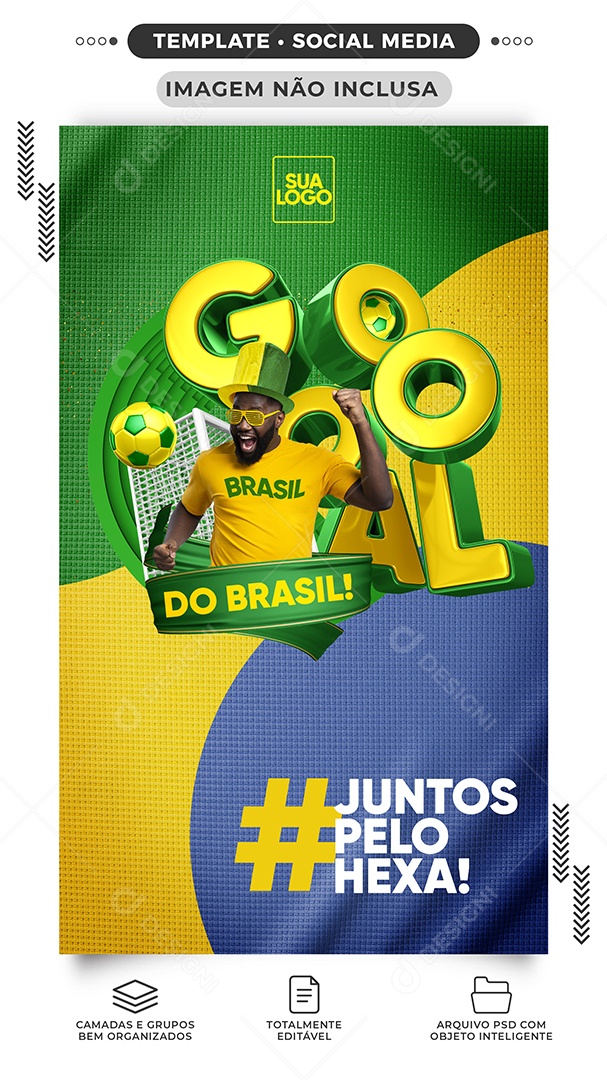 Story Gol do Brasil Rumo ao Hexa Copa do Mundo Futebol Social Media PSD Editável