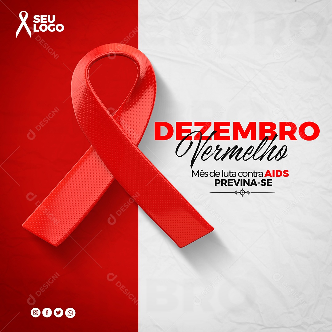Dia Mundial da Luta Contra AIDS Dezembro Vermelho Social Media PSD Editável