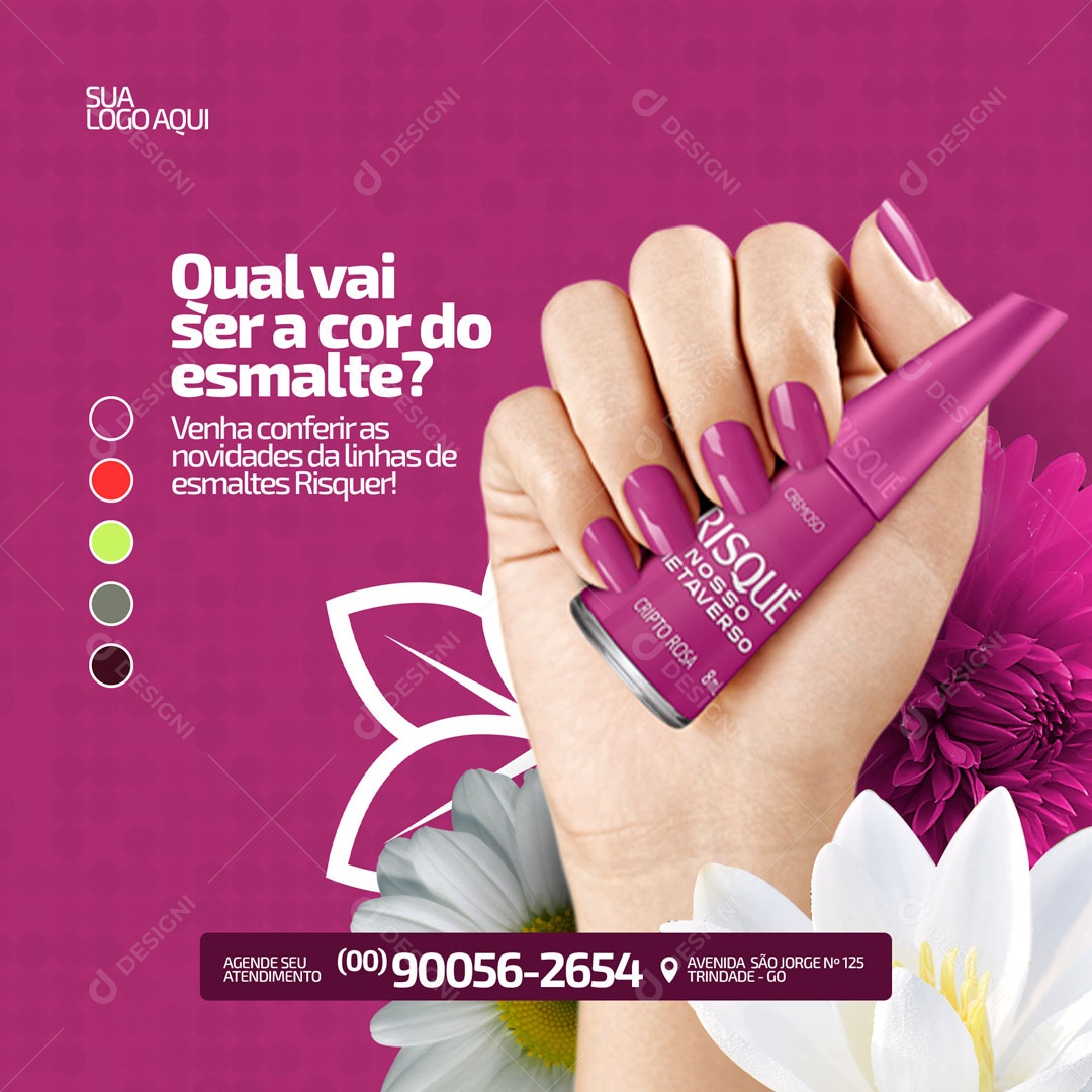 Qual vai Ser a Cor do Esmalte? Manicure Social Media PSD Editável