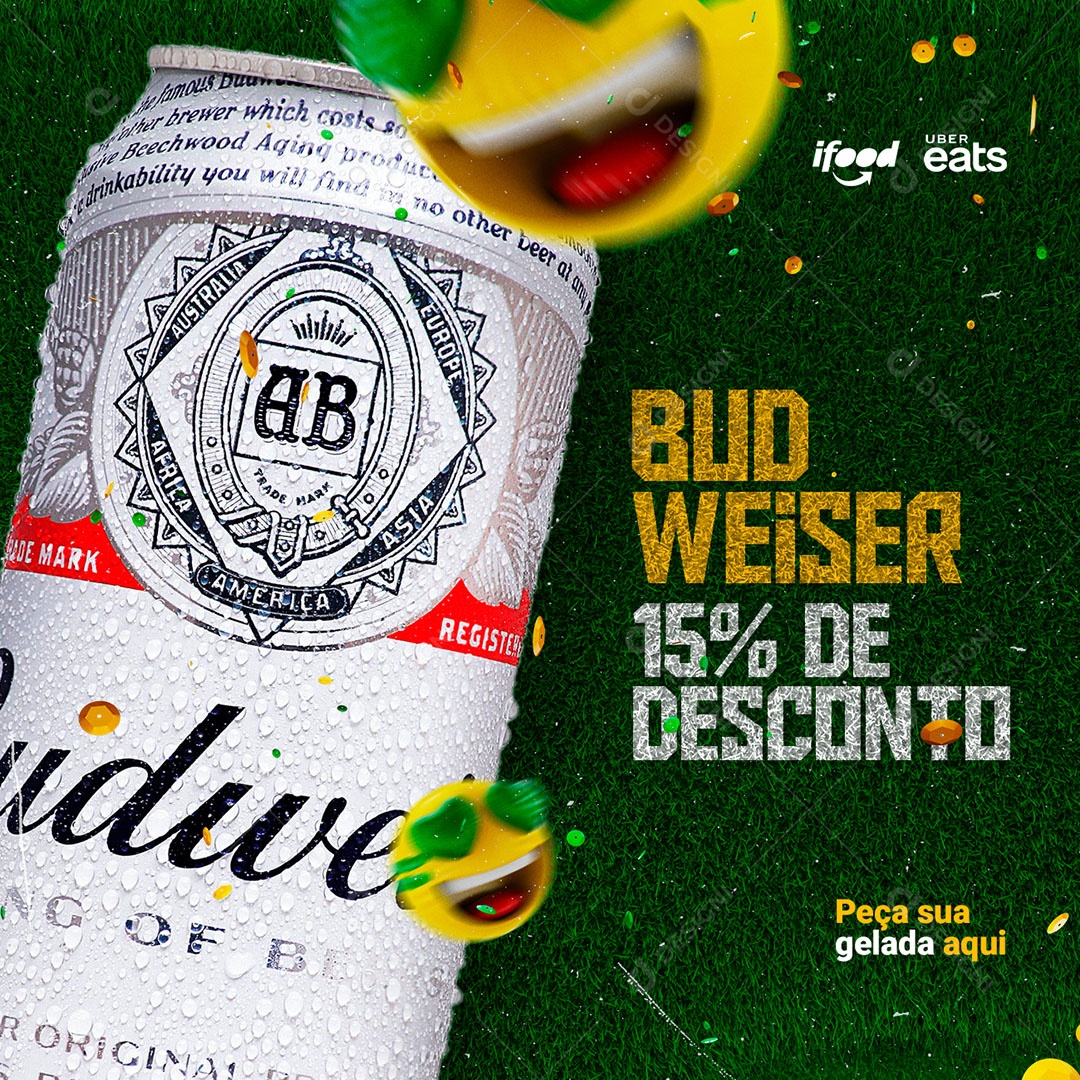 Budweiser 15% de Desconto Copa do Mundo Cervejaria Social Media PSD Editável