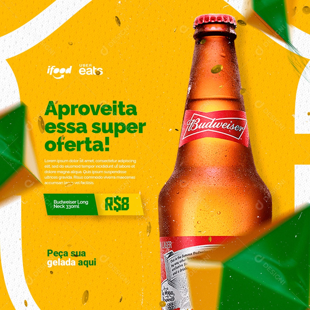 Aproveita essa Super Oferta Budweiser Long Neck Copa do Mundo Social Media PSD Editável