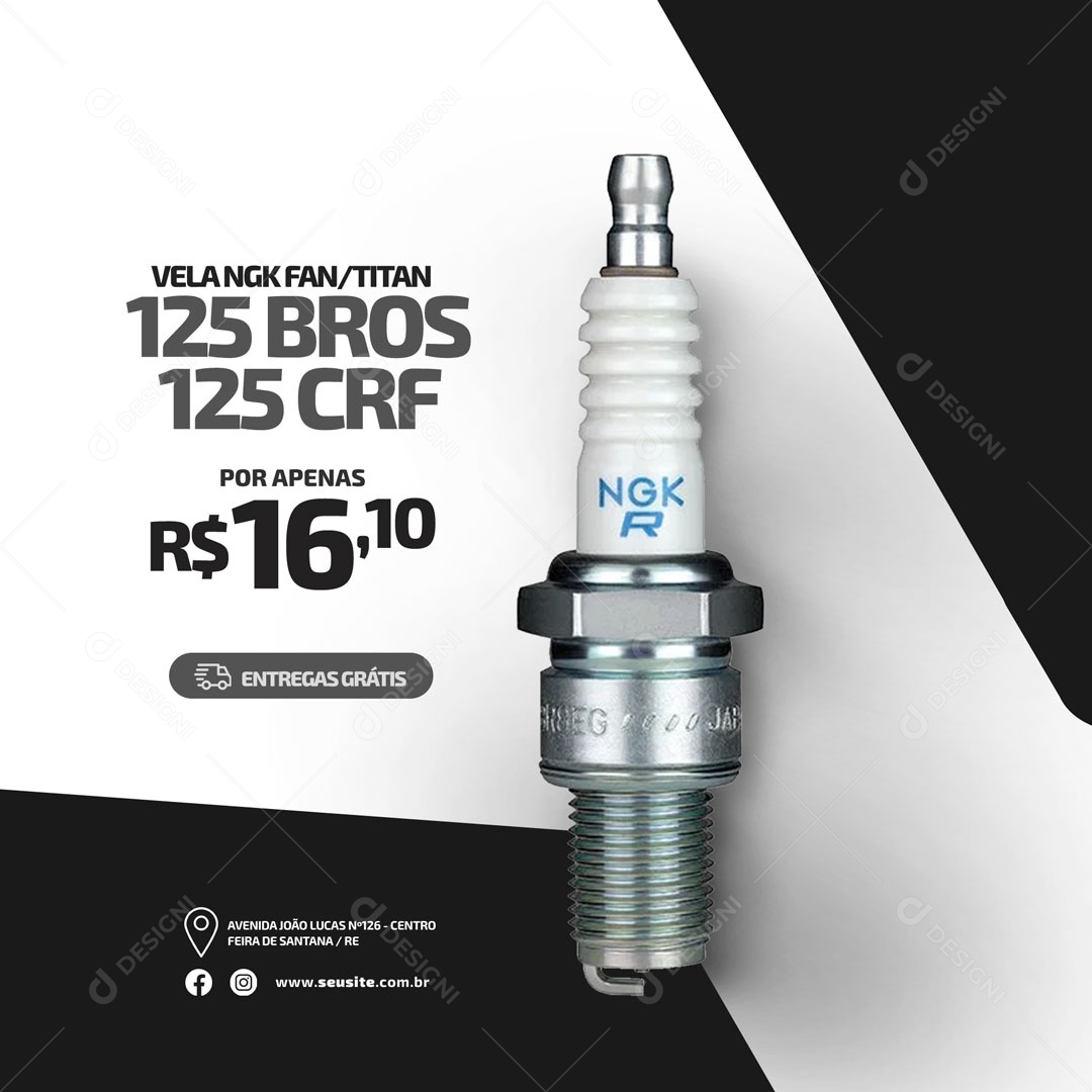 Vela NGK Oficina Mecânica Moto Peças e Acessórios Social Media PSD Editável