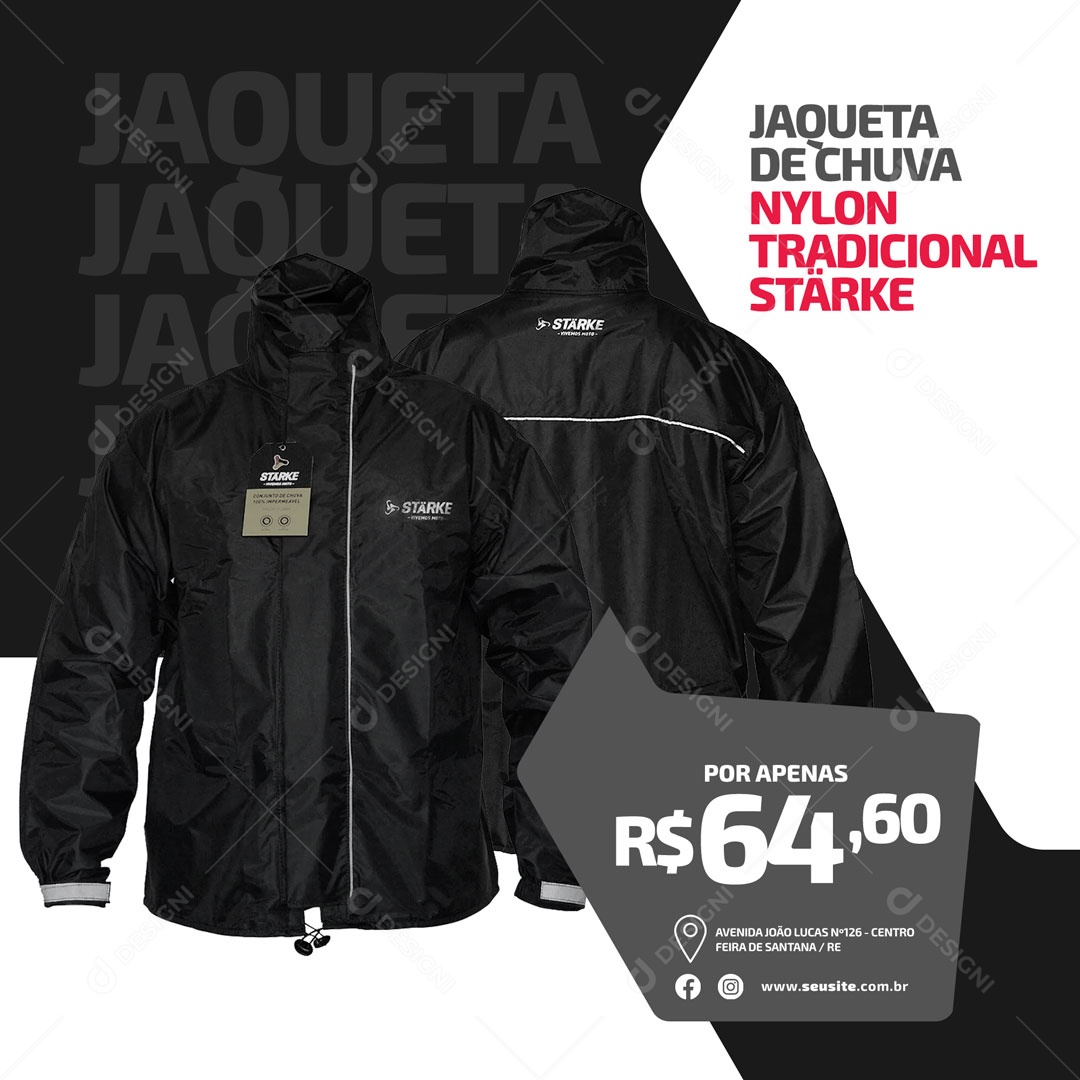 Jaqueta de Chuva Oficina Mecânica Moto Peças e Acessórios Social Media PSD Editável