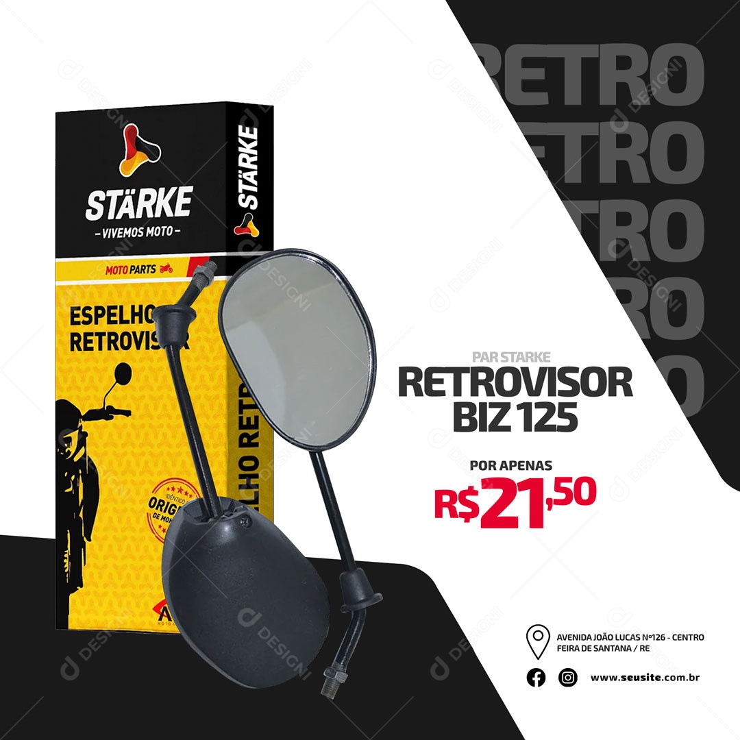 Retrovisor Biz 125 Oficina Mecânica Peças e Acessórios para Motos Social Media PSD Editável