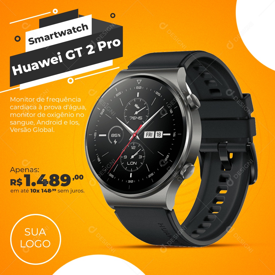 Smartwatch Huawei Gt 2 Pro Venha Conferir Social Media PSD Editável