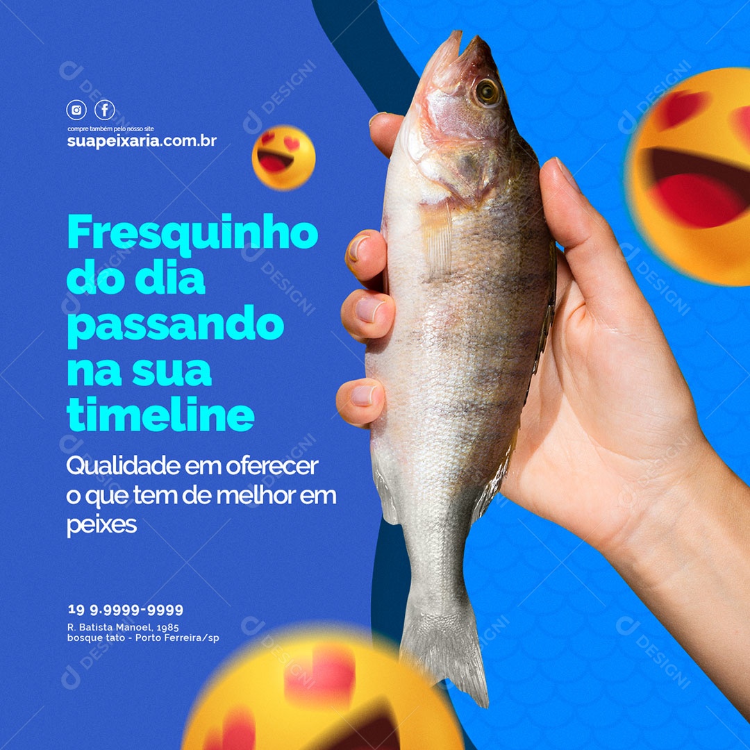 Fresquinho do Dia Passando na sua Timeline Peixaria Social Media PSD Editável