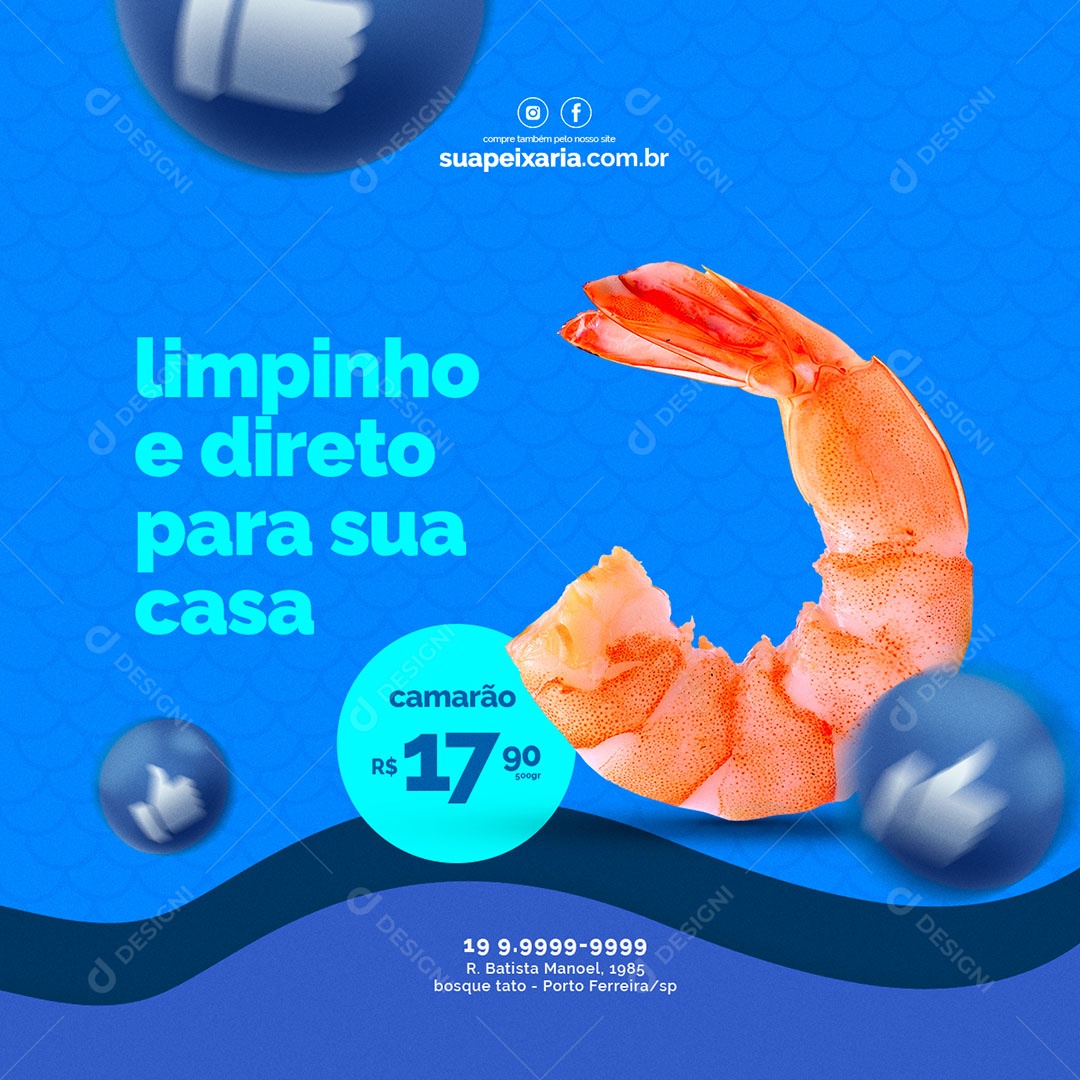 Limpinho e Direto para sua Casa Peixaria Social Media PSD Editável