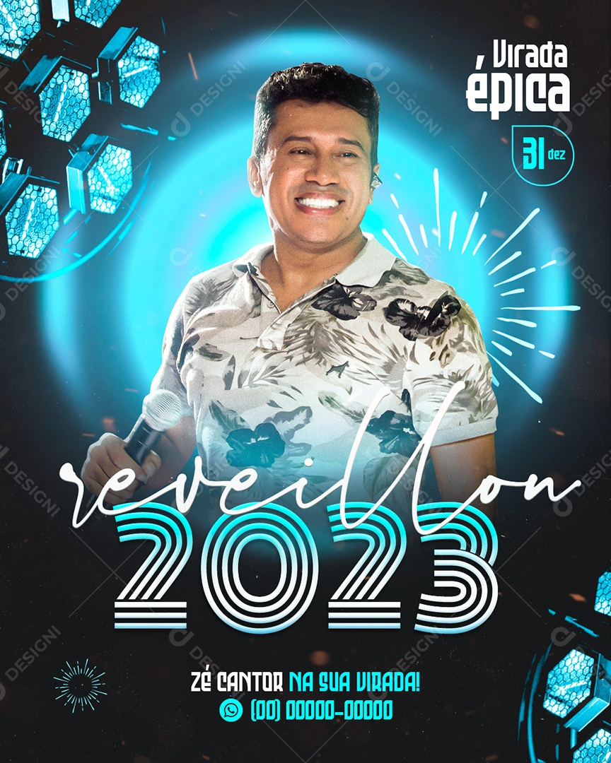 Flyer Réveillon 2023 Zé Cantor Social Media PSD Editável