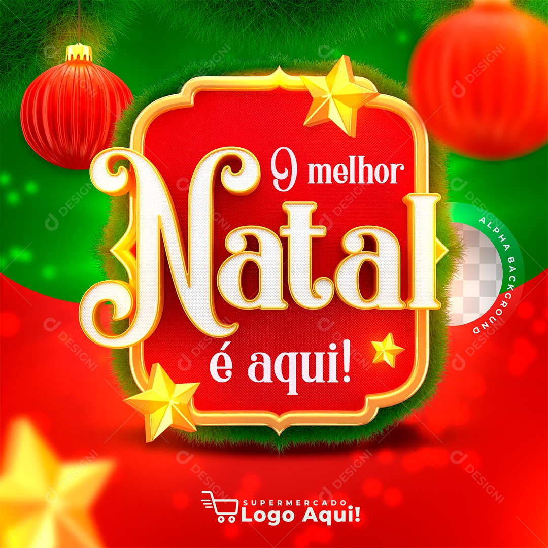 O Melhor Natal é Aqui Selo 3D para Composição PSD