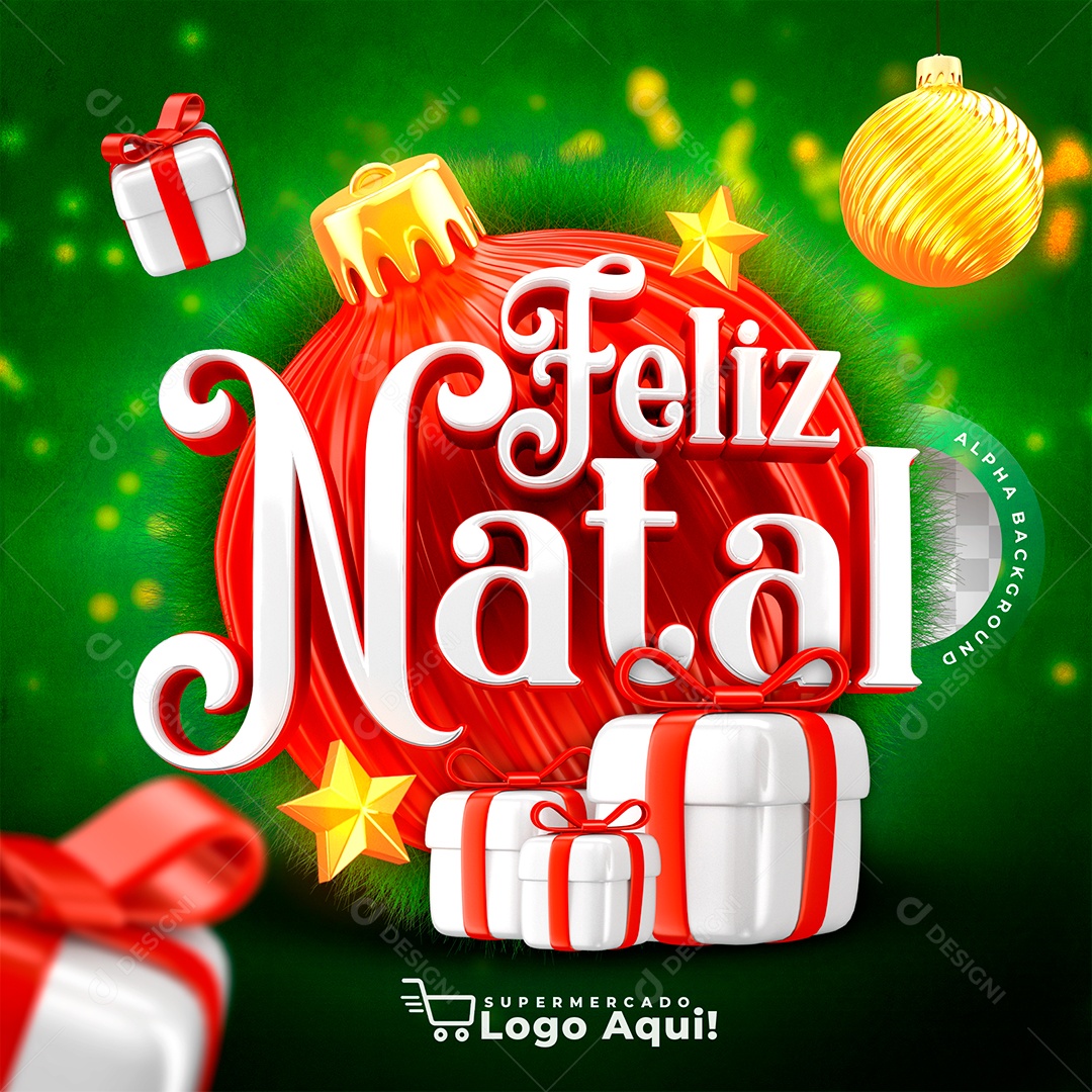 Feliz Natal Selo 3D para Composição PSD