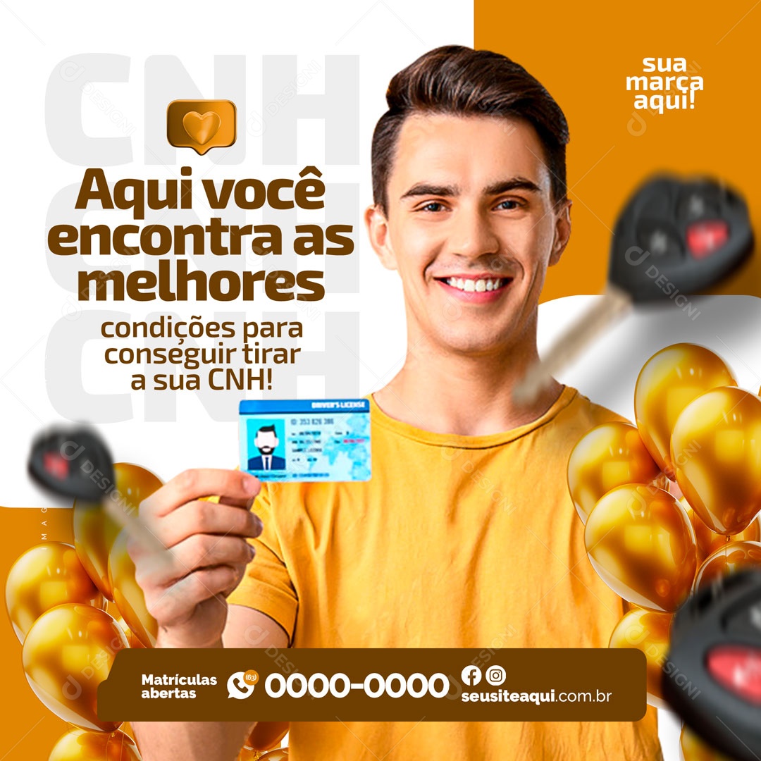 Melhores Condições para Conseguir Tirar a Sua CNH! Auto Escola Social Media PSD Editável