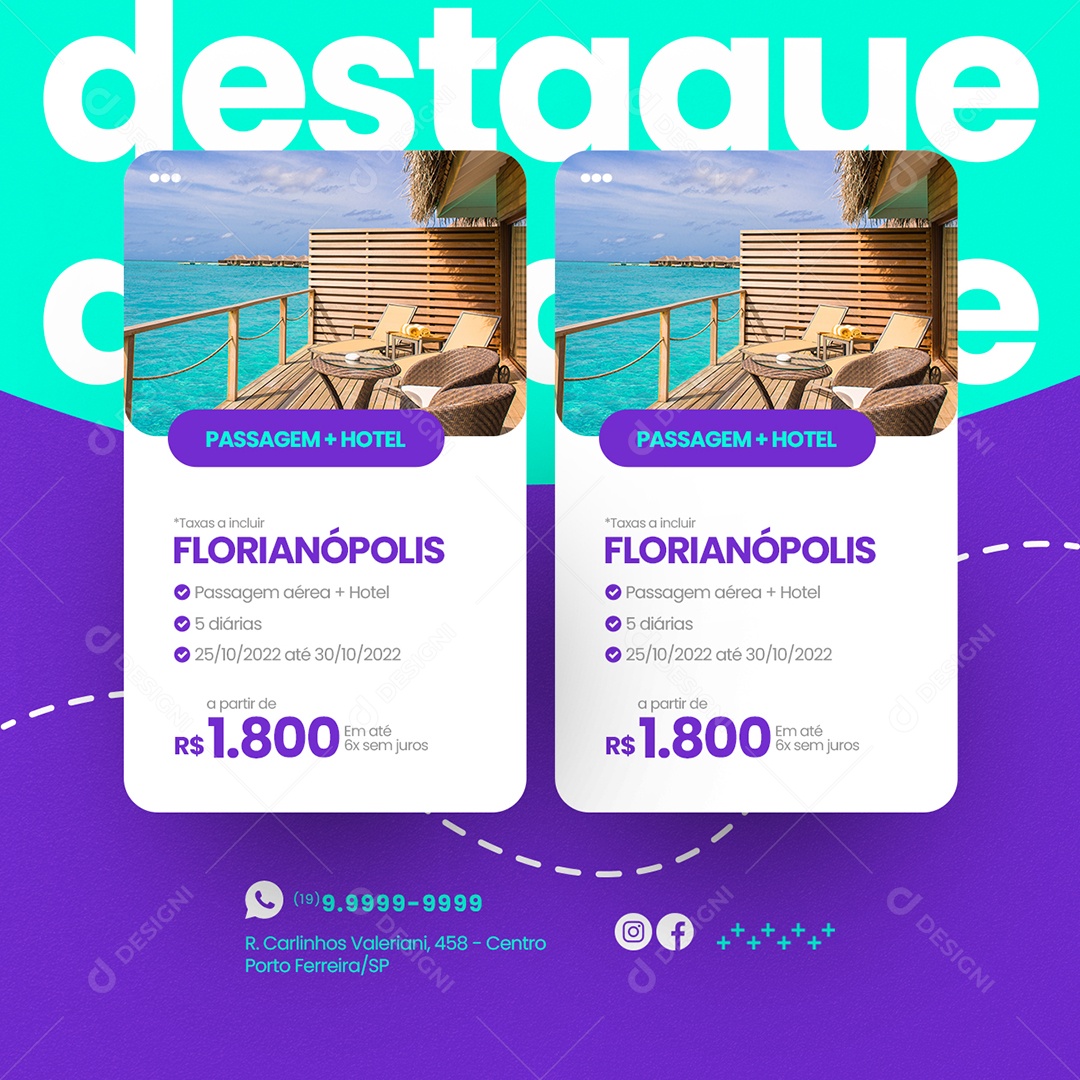 Destaque Passagem + Hotel Agência de Turismo Social Media PSD Editável